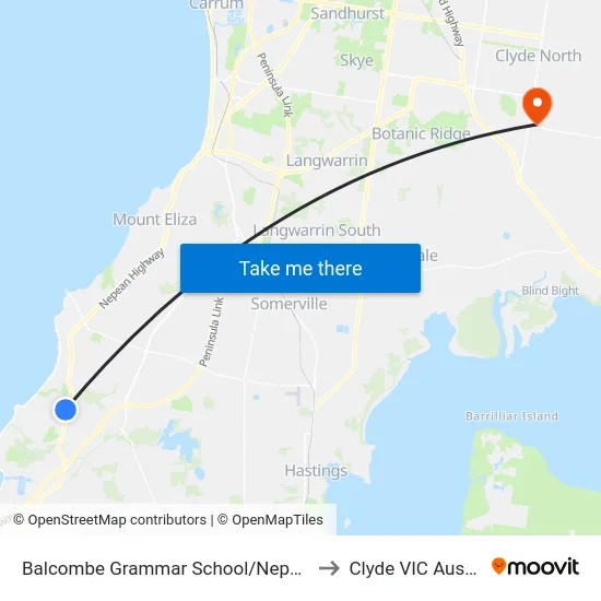 Balcombe Grammar School/Nepean Hwy to Clyde VIC Australia map