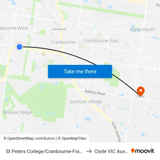 St Peters College/Cranbourne-Frankston Rd to Clyde VIC Australia map