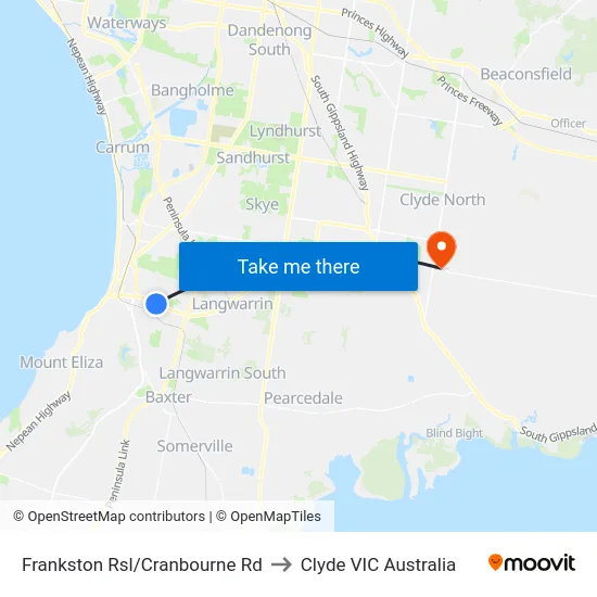 Frankston Rsl/Cranbourne Rd to Clyde VIC Australia map