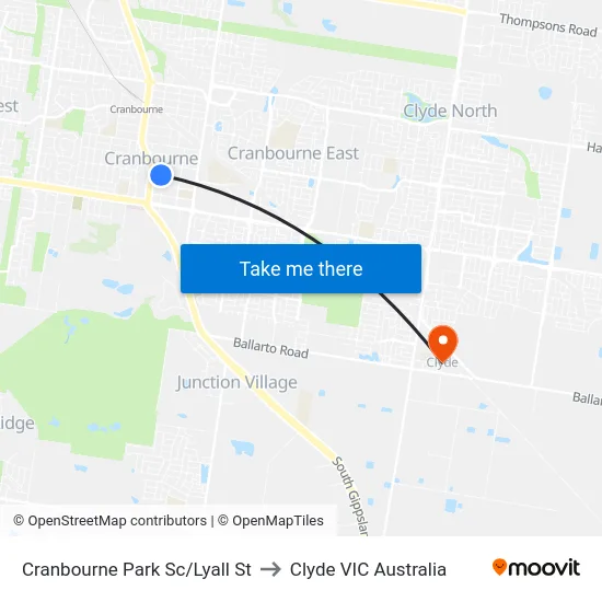 Cranbourne Park Sc/Lyall St to Clyde VIC Australia map