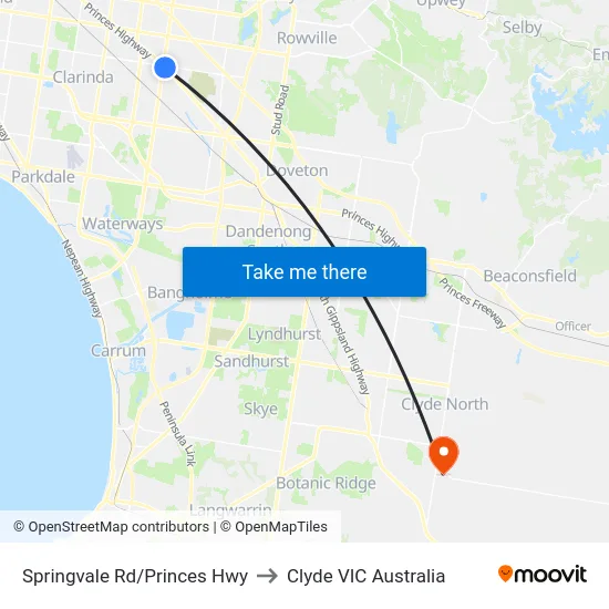 Springvale Rd/Princes Hwy to Clyde VIC Australia map
