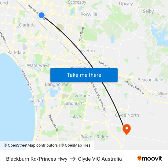 Blackburn Rd/Princes Hwy to Clyde VIC Australia map
