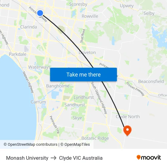 Monash University to Clyde VIC Australia map