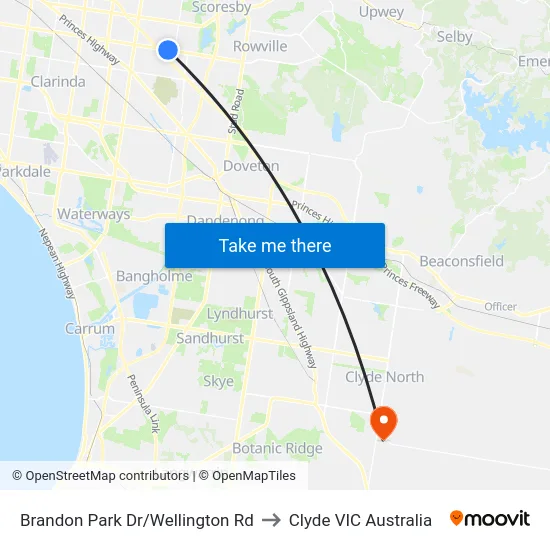 Brandon Park Dr/Wellington Rd to Clyde VIC Australia map