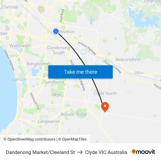Dandenong Market/Cleeland St to Clyde VIC Australia map