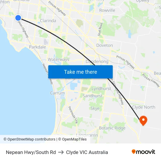 Nepean Hwy/South Rd to Clyde VIC Australia map