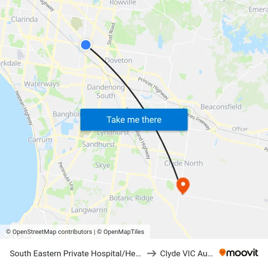 South Eastern Private Hospital/Heatherton Rd to Clyde VIC Australia map