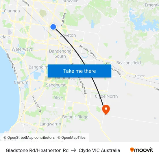 Gladstone Rd/Heatherton Rd to Clyde VIC Australia map