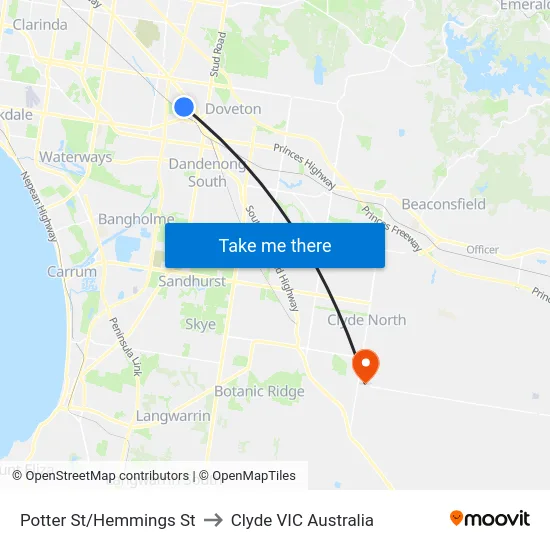 Potter St/Hemmings St to Clyde VIC Australia map
