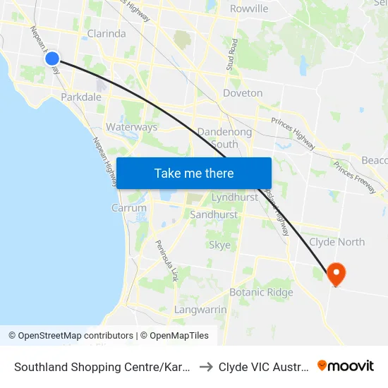 Southland Shopping Centre/Karen St to Clyde VIC Australia map