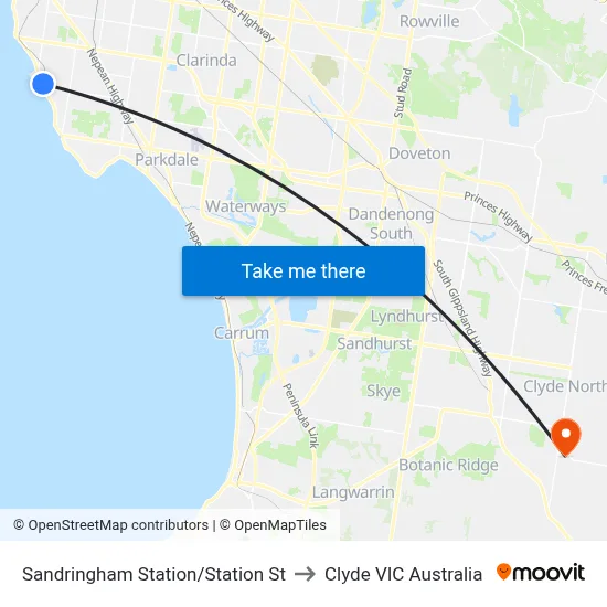 Sandringham Station/Station St to Clyde VIC Australia map