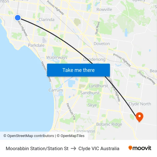 Moorabbin Station/Station St to Clyde VIC Australia map