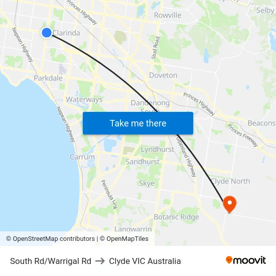 South Rd/Warrigal Rd to Clyde VIC Australia map