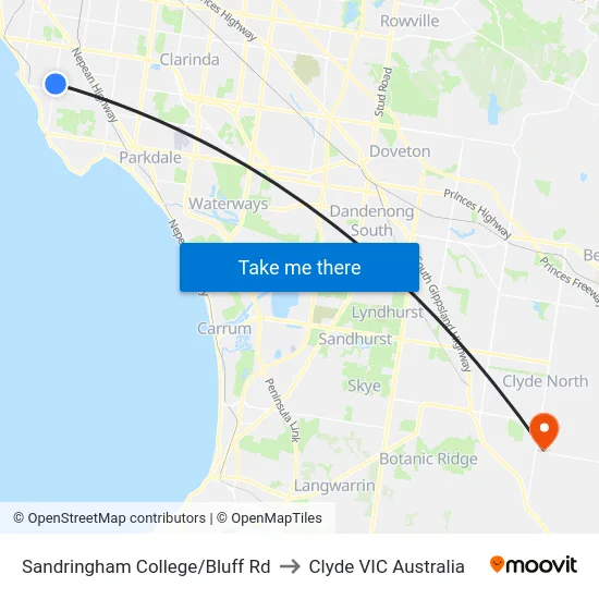 Sandringham College/Bluff Rd to Clyde VIC Australia map