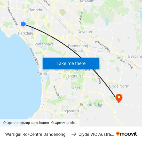Warrigal Rd/Centre Dandenong Rd to Clyde VIC Australia map