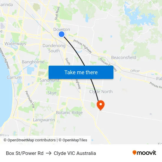 Box St/Power Rd to Clyde VIC Australia map