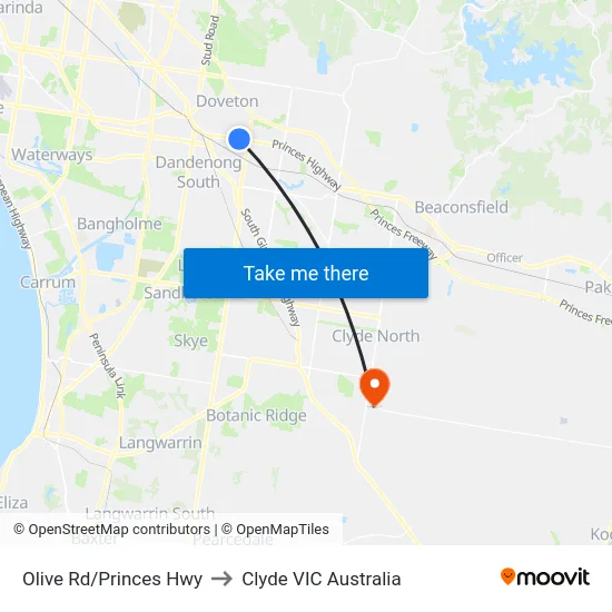 Olive Rd/Princes Hwy to Clyde VIC Australia map