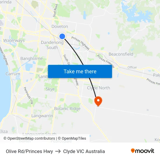 Olive Rd/Princes Hwy to Clyde VIC Australia map
