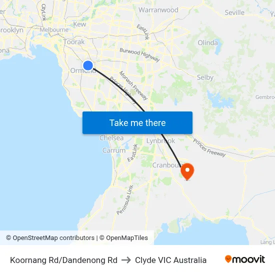 Koornang Rd/Dandenong Rd to Clyde VIC Australia map