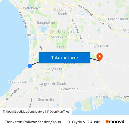Frankston Railway Station/Young St to Clyde VIC Australia map