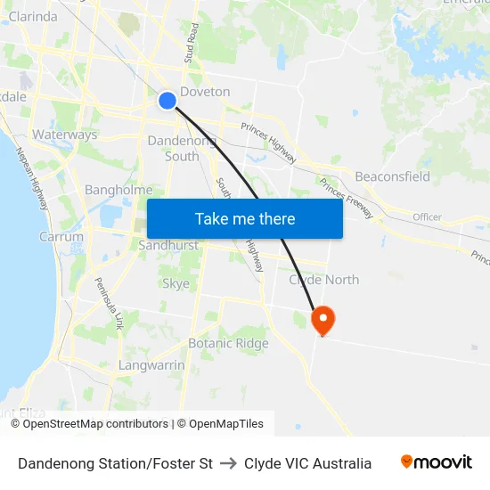 Dandenong Station/Foster St to Clyde VIC Australia map