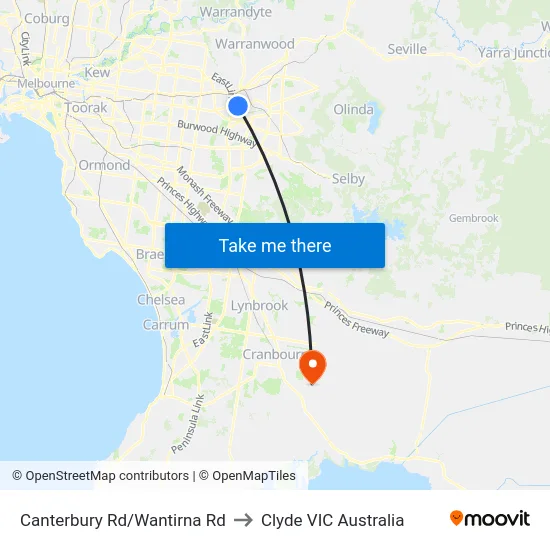 Canterbury Rd/Wantirna Rd to Clyde VIC Australia map