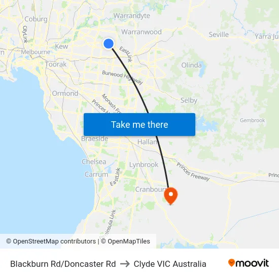 Blackburn Rd/Doncaster Rd to Clyde VIC Australia map