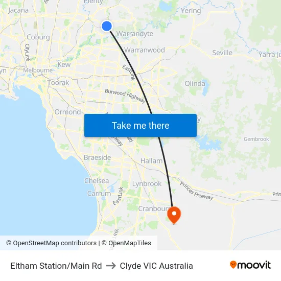 Eltham Station/Main Rd to Clyde VIC Australia map