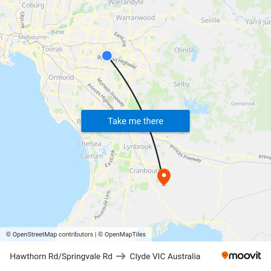 Hawthorn Rd/Springvale Rd to Clyde VIC Australia map