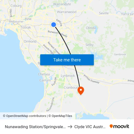 Nunawading Station/Springvale Rd to Clyde VIC Australia map