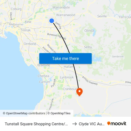 Tunstall Square Shopping Centre/Doncaster Rd to Clyde VIC Australia map