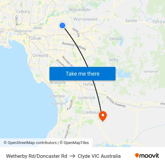 Wetherby Rd/Doncaster Rd to Clyde VIC Australia map