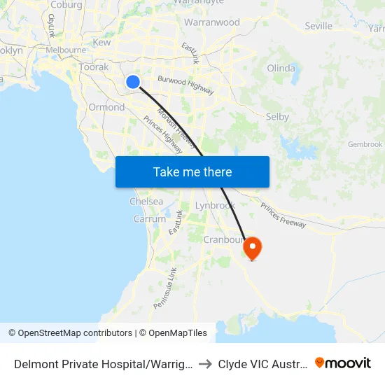 Delmont Private Hospital/Warrigal Rd to Clyde VIC Australia map