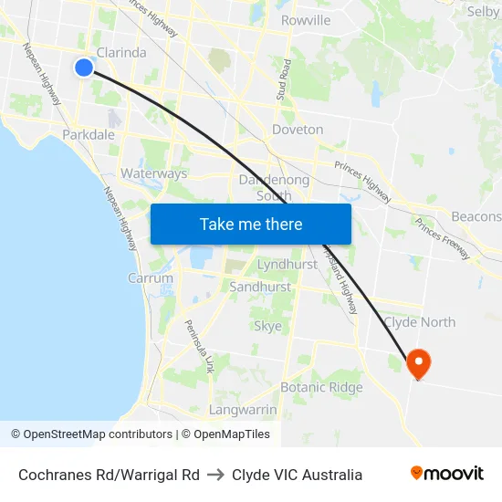 Cochranes Rd/Warrigal Rd to Clyde VIC Australia map