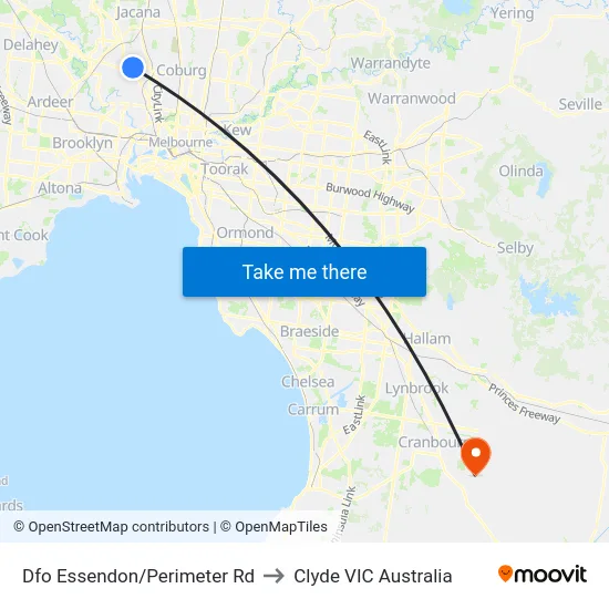 Dfo Essendon/Perimeter Rd to Clyde VIC Australia map
