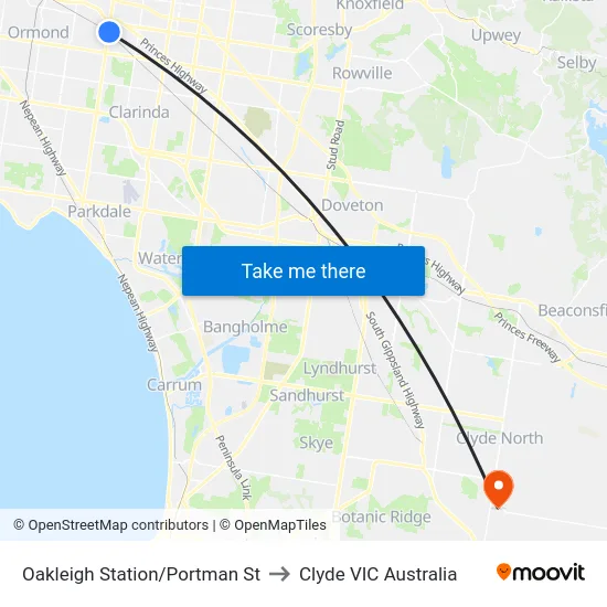 Oakleigh Station/Portman St to Clyde VIC Australia map