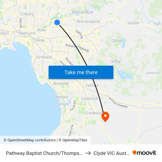 Pathway Baptist Church/Thompsons Rd to Clyde VIC Australia map