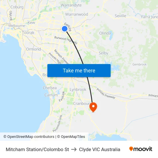 Mitcham Station/Colombo St to Clyde VIC Australia map