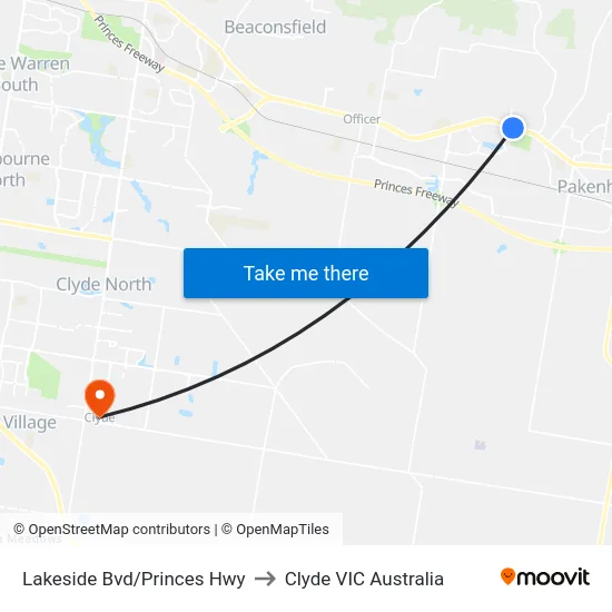 Lakeside Bvd/Princes Hwy to Clyde VIC Australia map