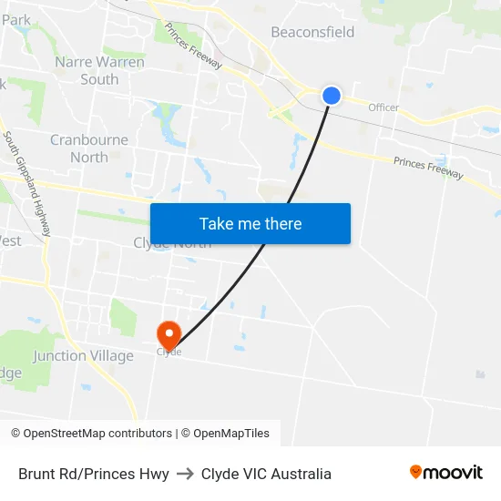 Brunt Rd/Princes Hwy to Clyde VIC Australia map