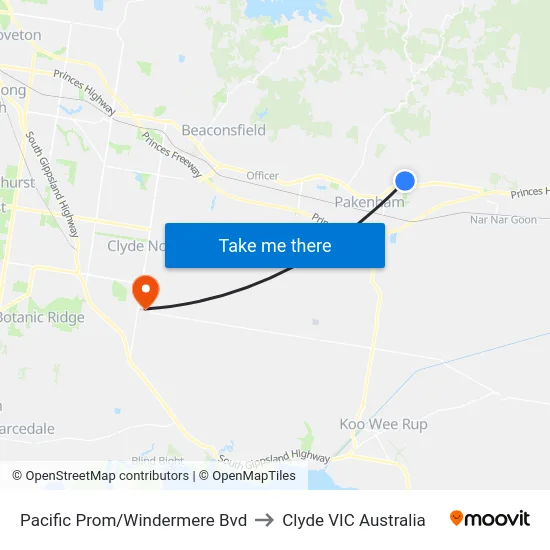 Pacific Prom/Windermere Bvd to Clyde VIC Australia map