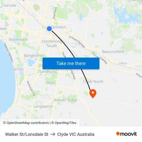 Walker St/Lonsdale St to Clyde VIC Australia map