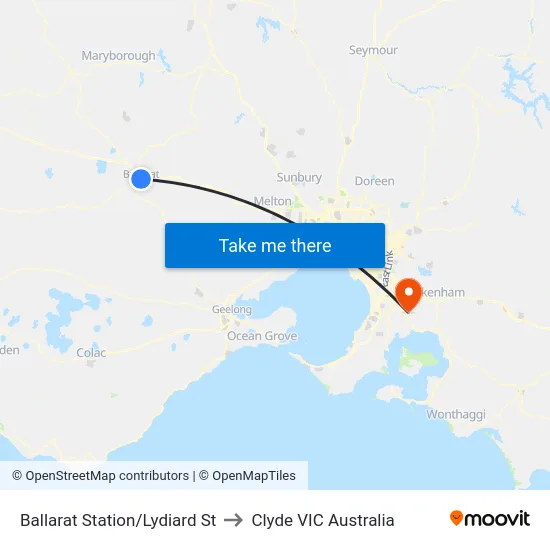 Ballarat Station/Lydiard St to Clyde VIC Australia map