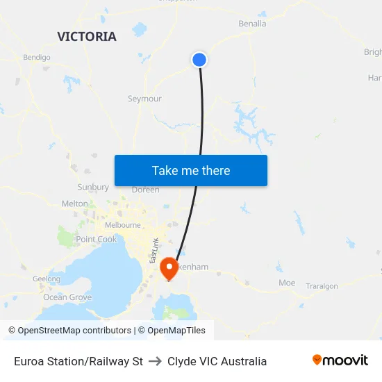 Euroa Station/Railway St to Clyde VIC Australia map