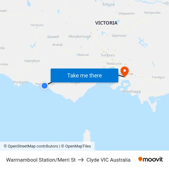 Warrnambool Station/Merri St to Clyde VIC Australia map