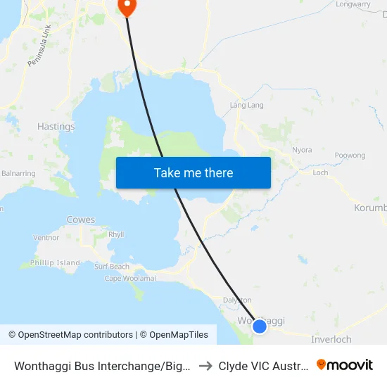 Wonthaggi Bus Interchange/Biggs Dr to Clyde VIC Australia map