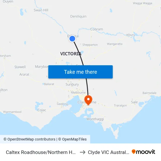 Caltex Roadhouse/Northern Hwy to Clyde VIC Australia map