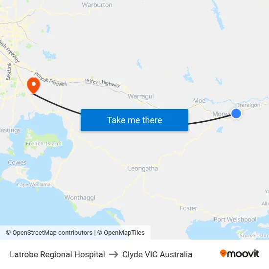 Latrobe Regional Hospital to Clyde VIC Australia map