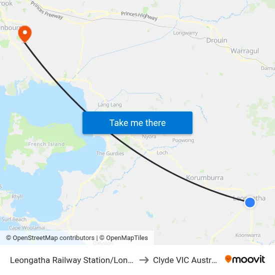 Leongatha Railway Station/Long St to Clyde VIC Australia map