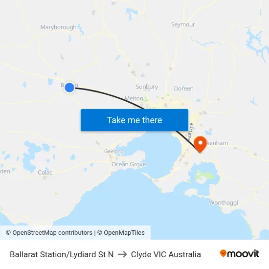 Ballarat Station/Lydiard St N to Clyde VIC Australia map